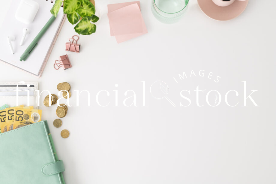 Financial Stock Images - Working from home-Flatlay-Currency-coins-desktop.
